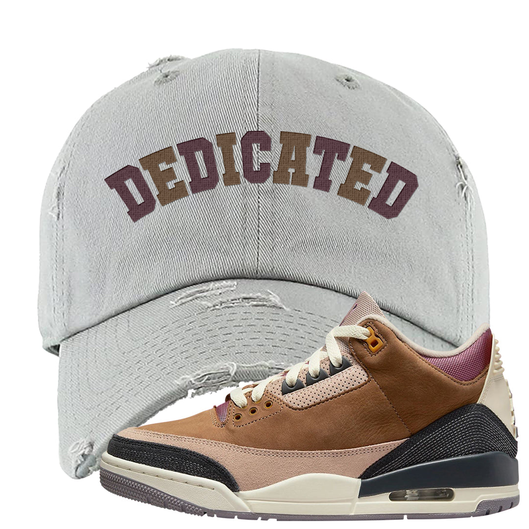 Archaeo Brown 3s Distressed Dad Hat | Dedicated, Light Gray