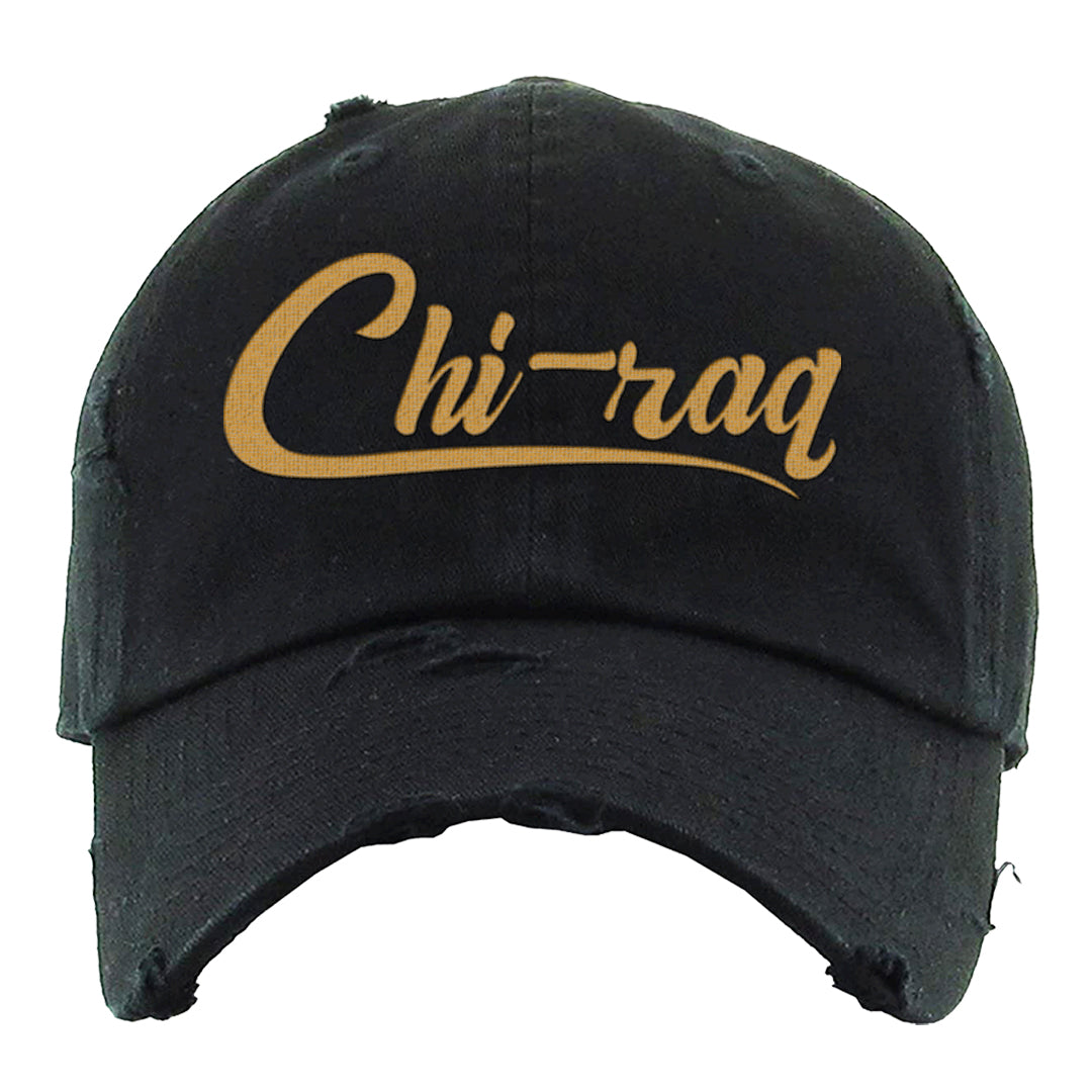 Black Cement Gold 3s Distressed Dad Hat | Chiraq, Black