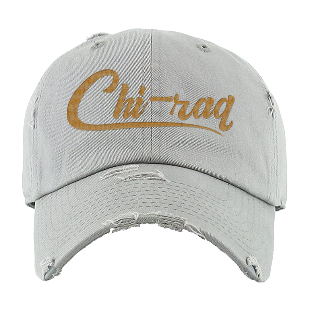 Black Cement Gold 3s Distressed Dad Hat | Chiraq, Light Gray