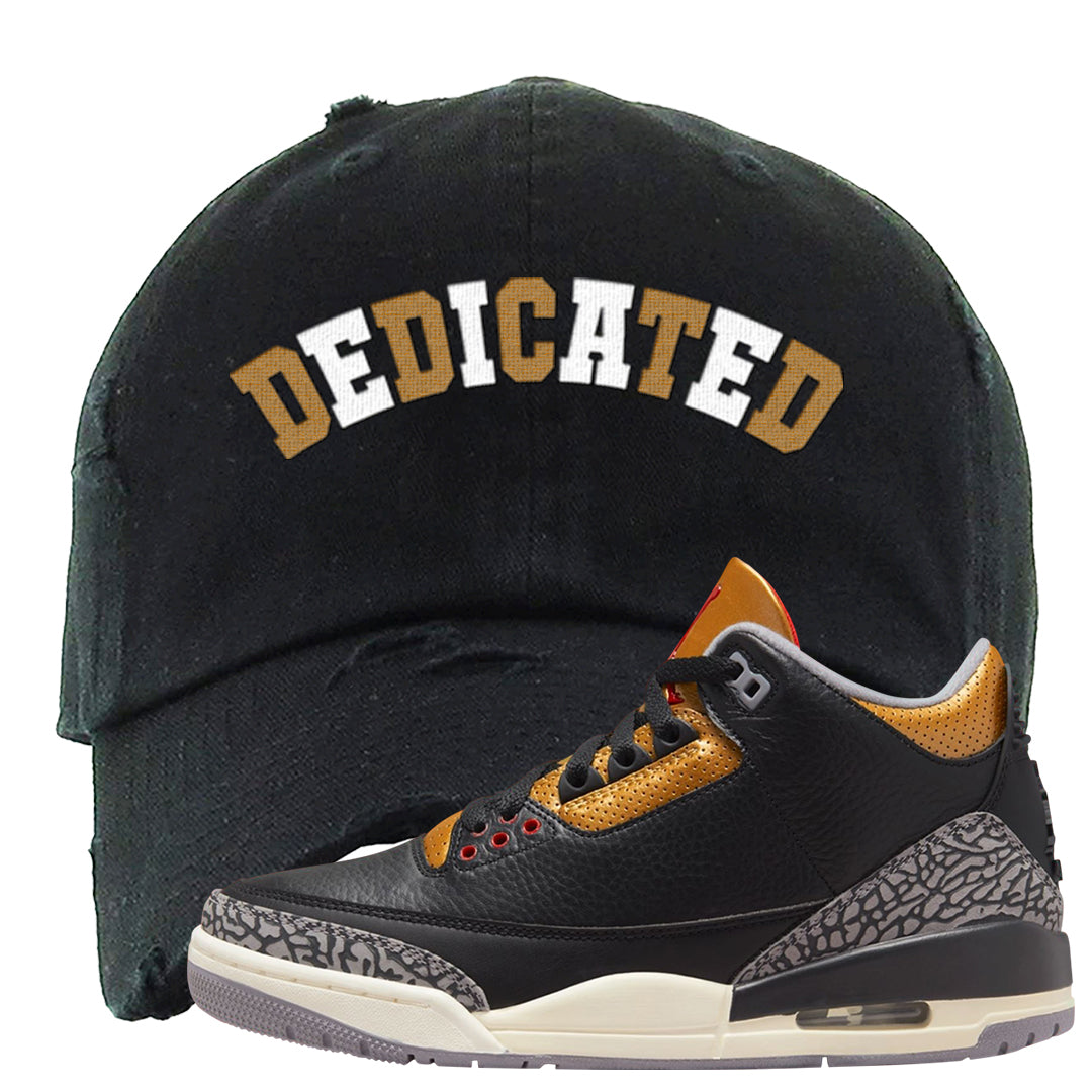 Black Cement Gold 3s Distressed Dad Hat | Dedicated, Black