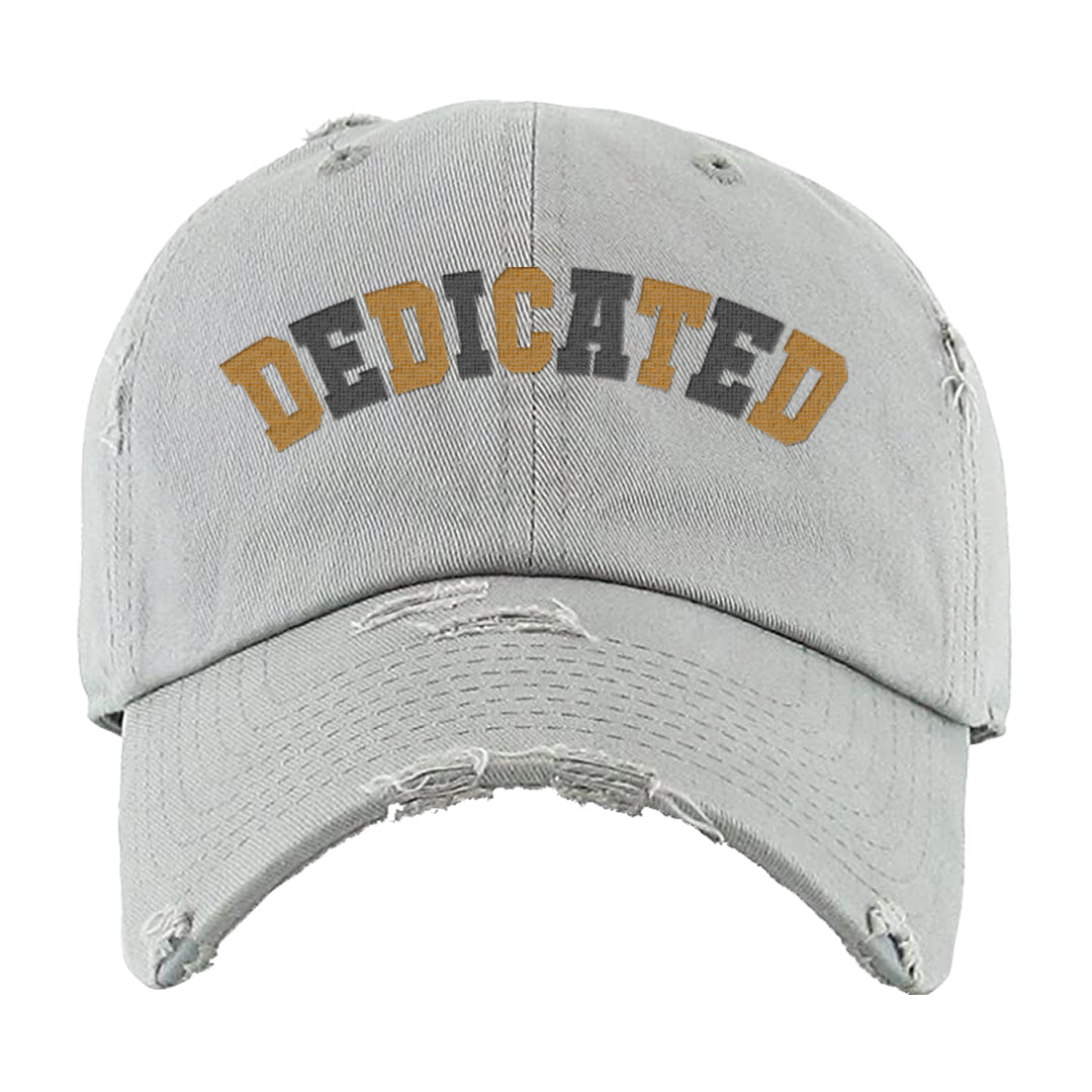 Black Cement Gold 3s Distressed Dad Hat | Dedicated, Light Gray