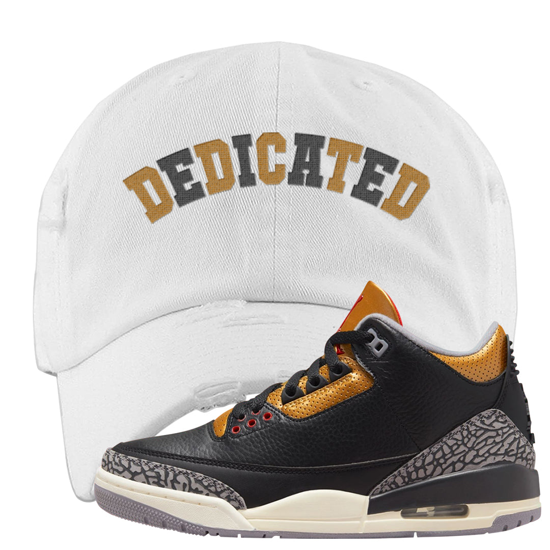 Black Cement Gold 3s Distressed Dad Hat | Dedicated, White