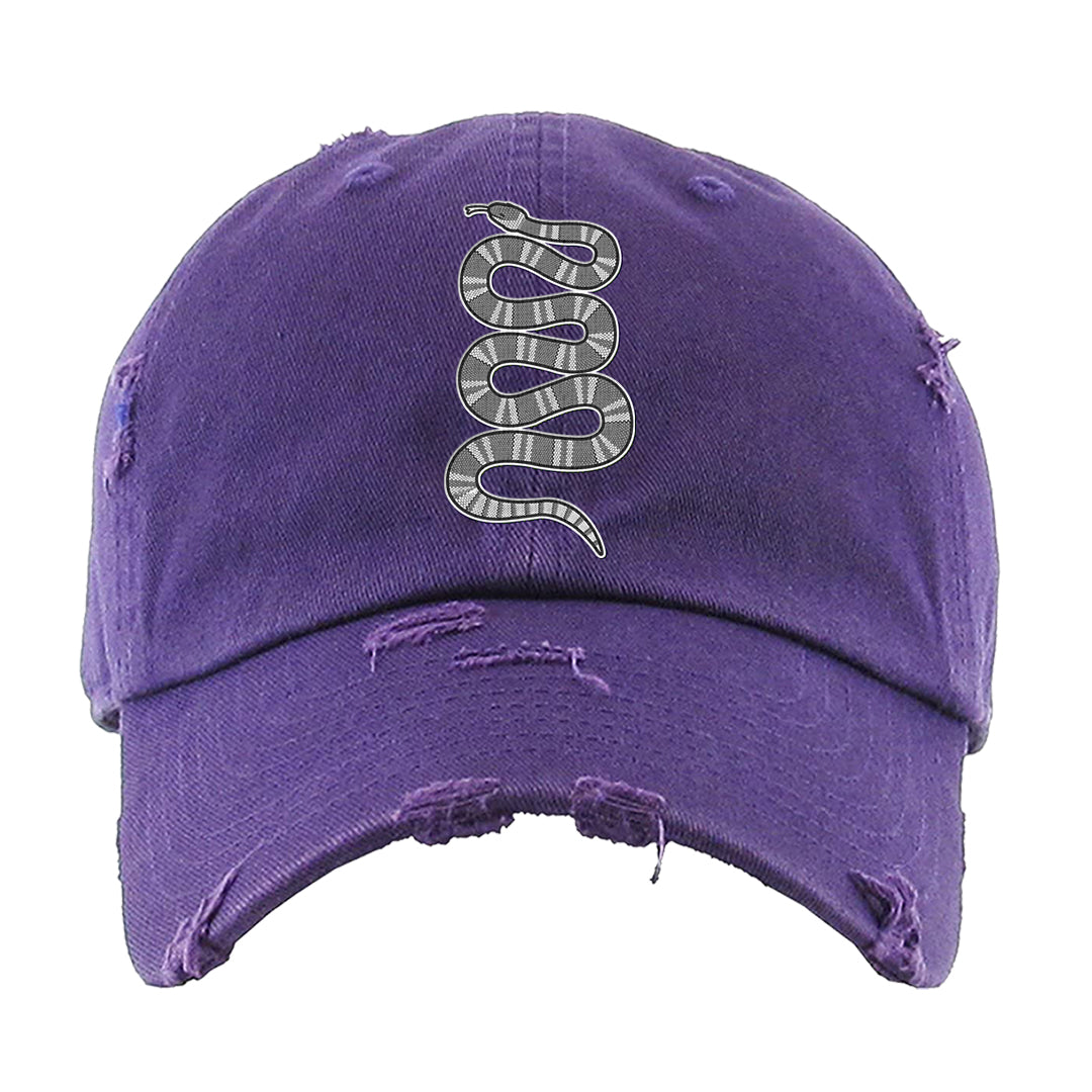 Dark Iris 3s Distressed Dad Hat | Coiled Snake, Purple