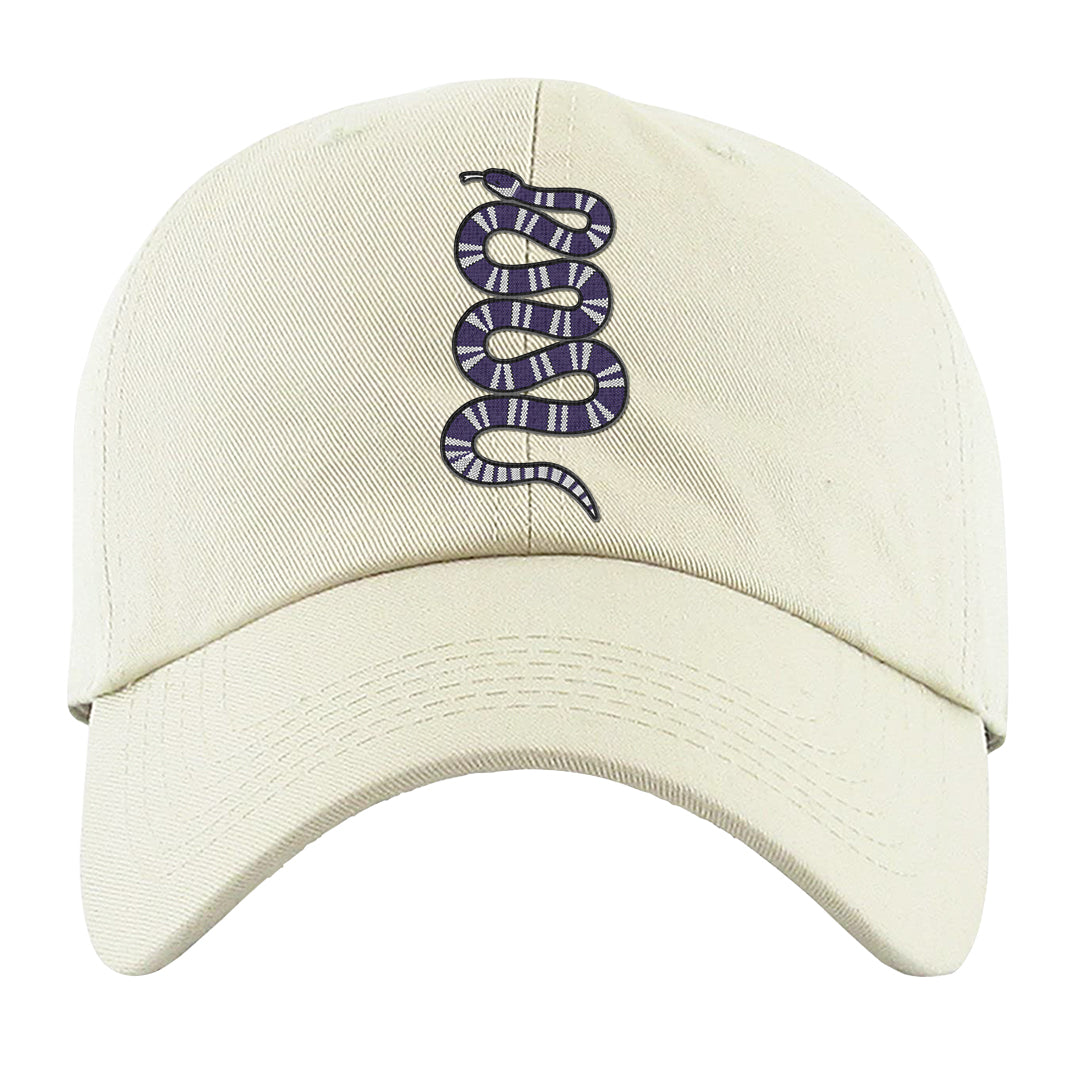 Dark Iris 3s Dad Hat | Coiled Snake, White