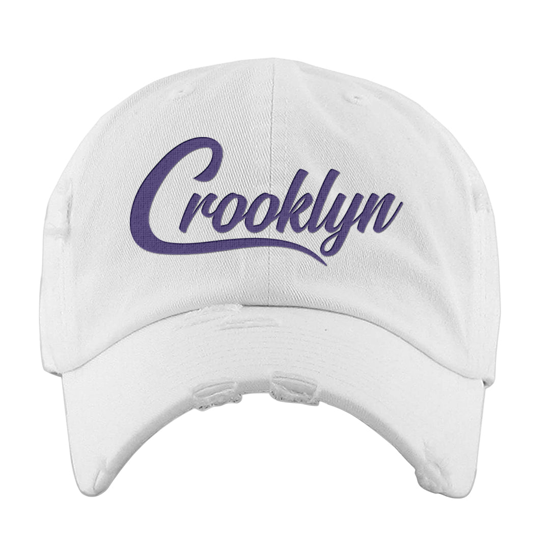 Dark Iris 3s Distressed Dad Hat | Crooklyn, White