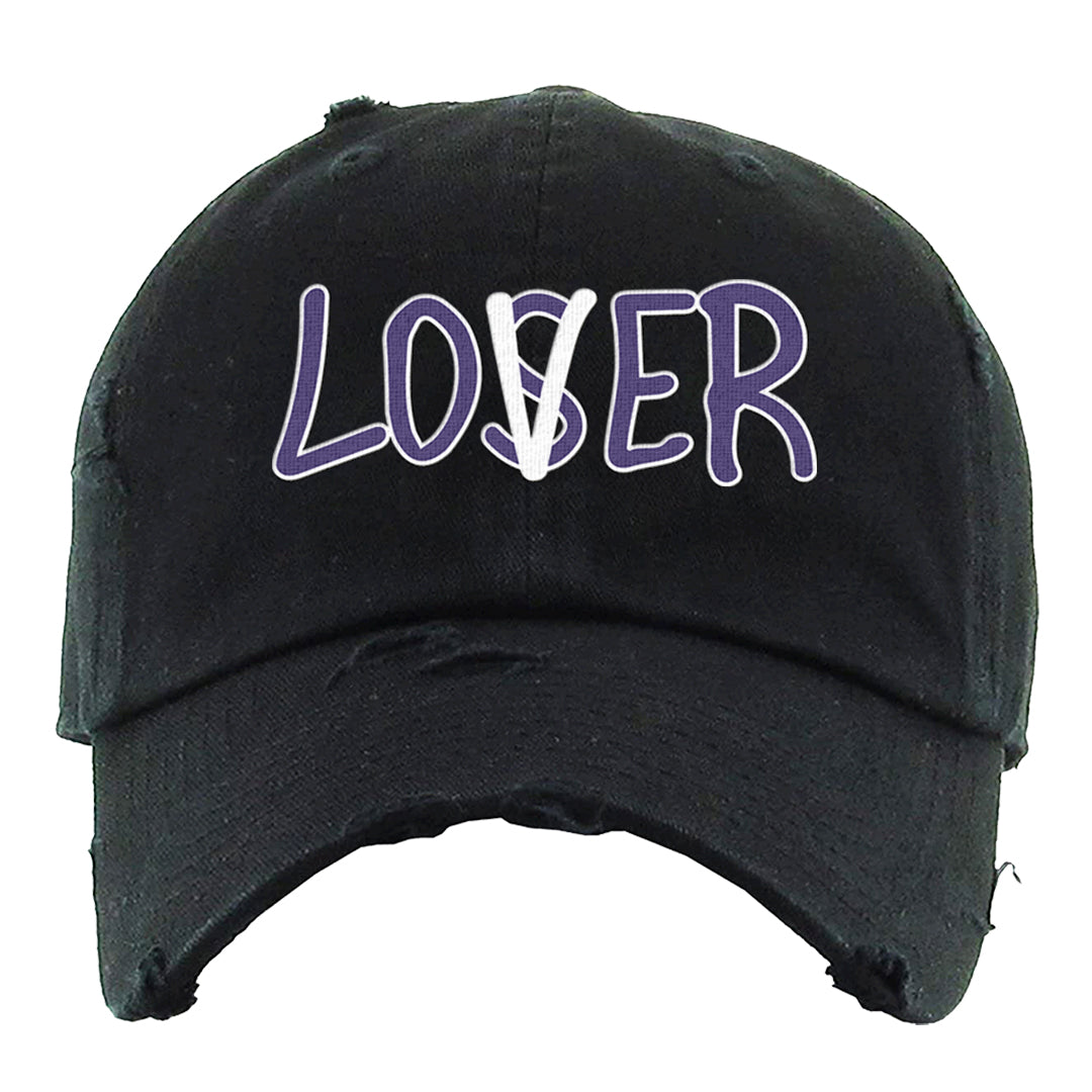 Dark Iris 3s Distressed Dad Hat | Lover, Black