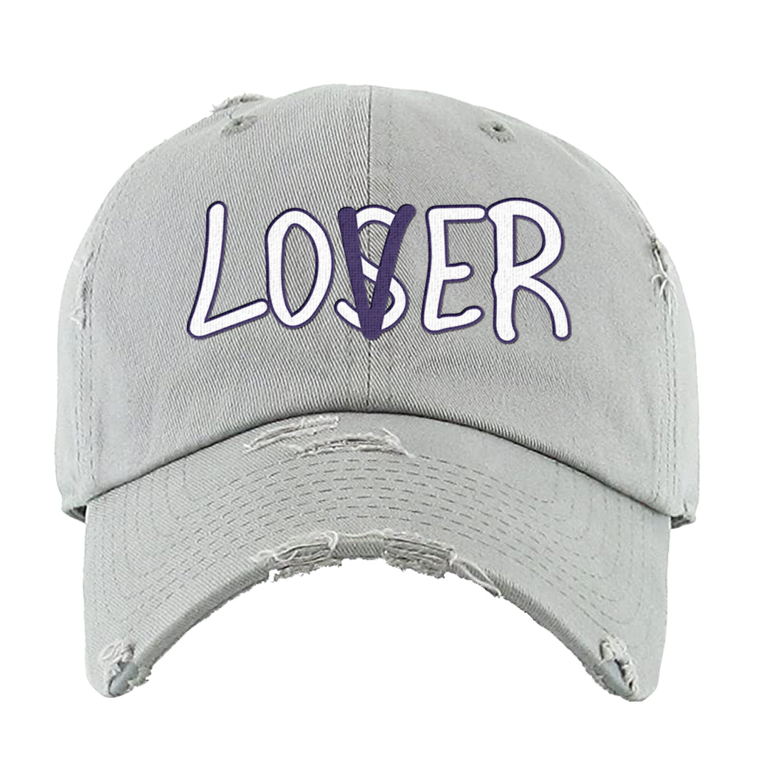 Dark Iris 3s Distressed Dad Hat | Lover, Light Gray
