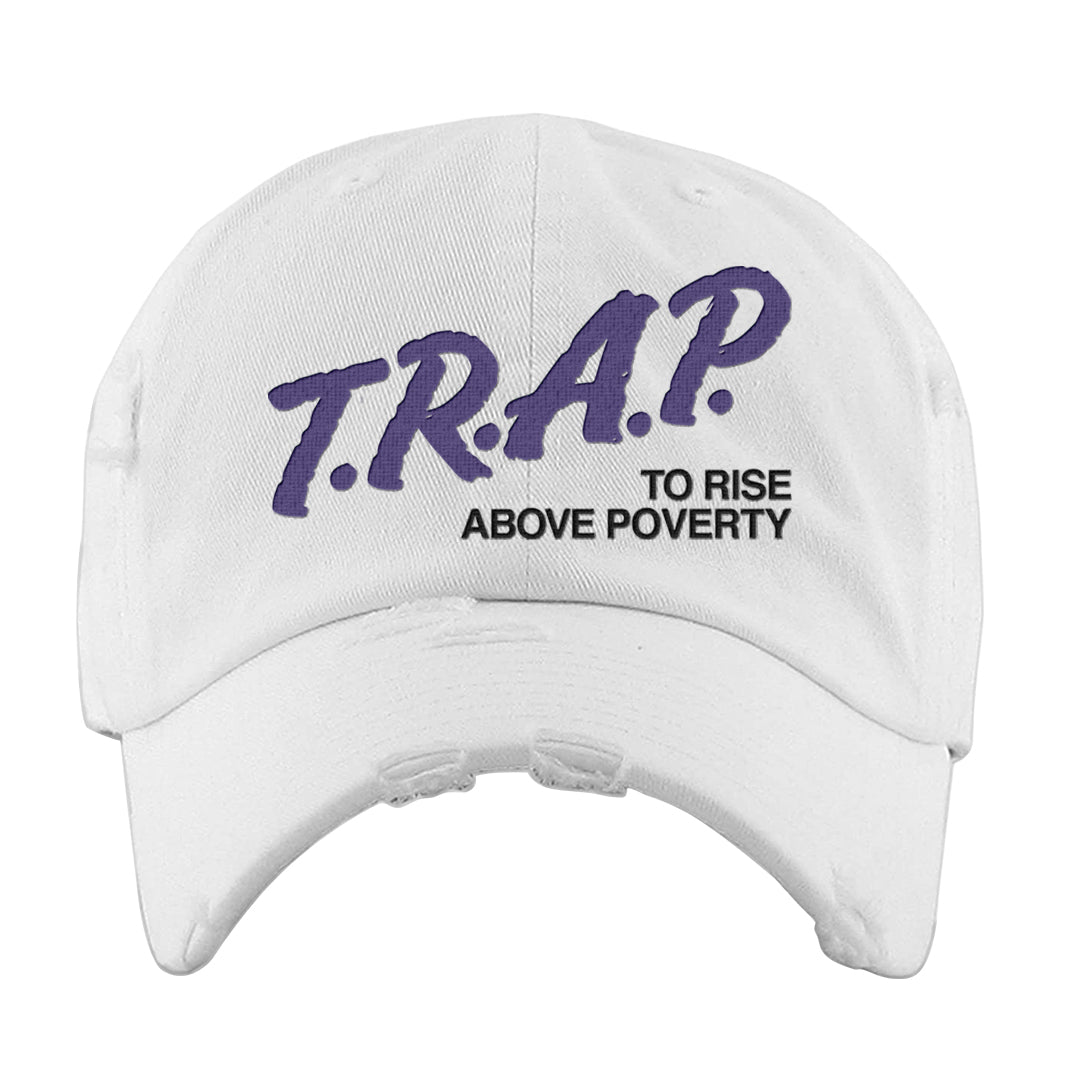 Dark Iris 3s Distressed Dad Hat | Trap To Rise Above Poverty, White