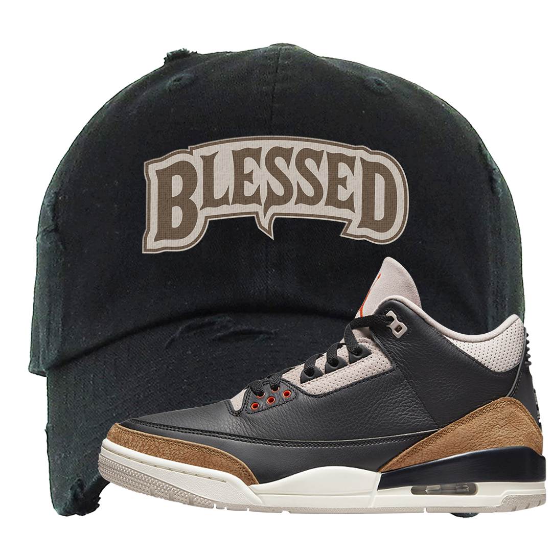 Desert Elephant 3s Distressed Dad Hat | Blessed Arch, Black