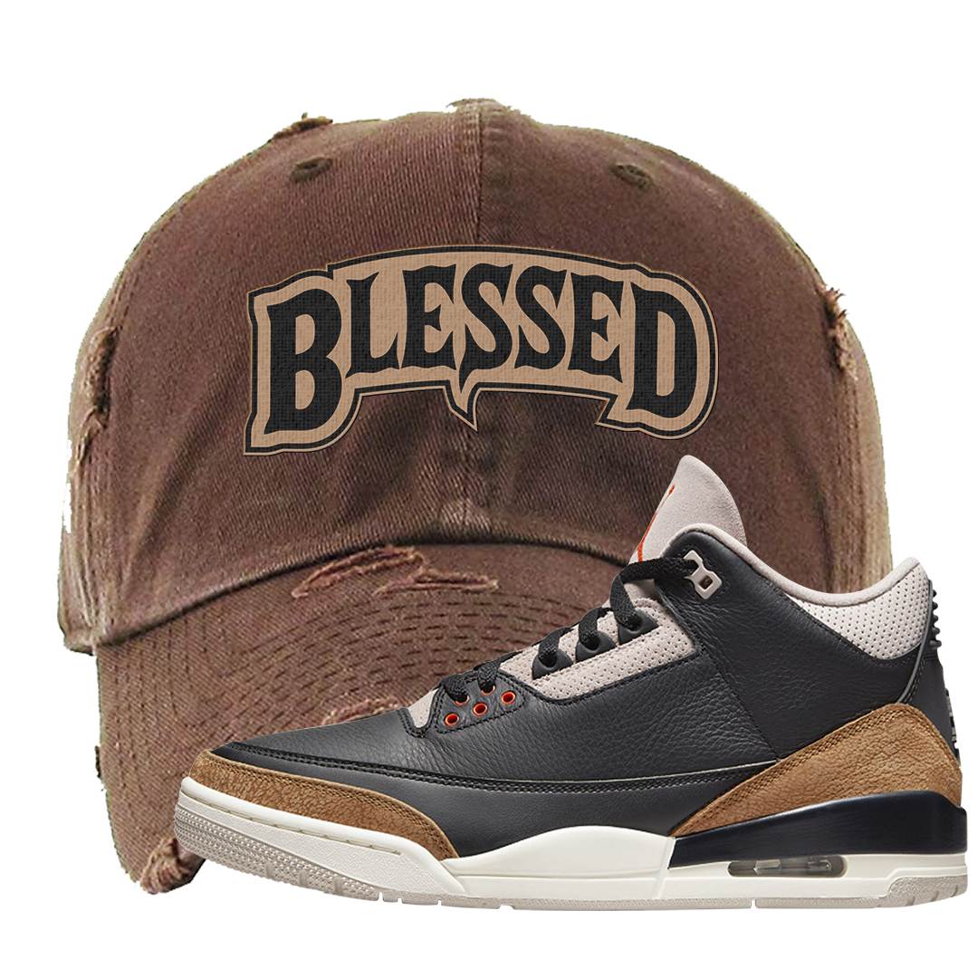Desert Elephant 3s Distressed Dad Hat | Blessed Arch, Brown