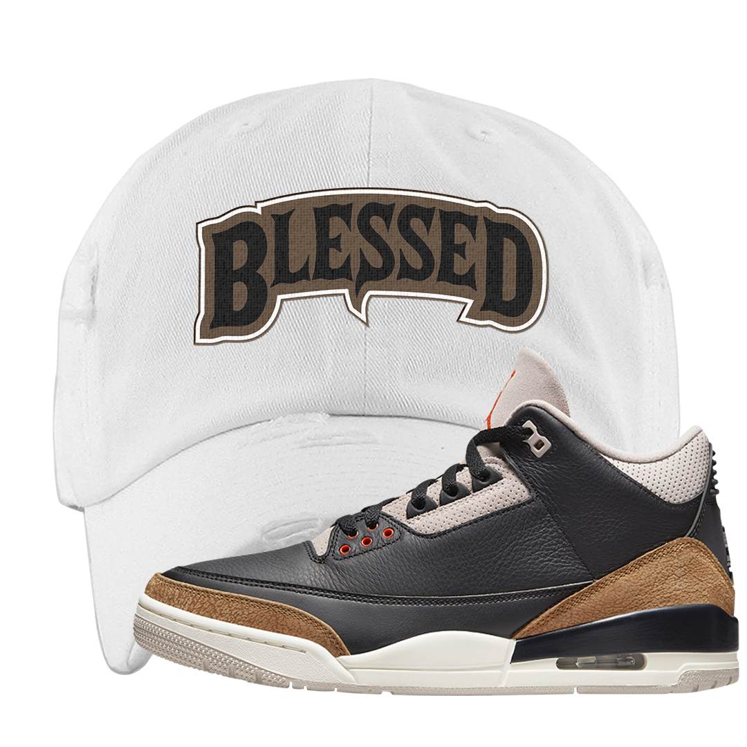 Desert Elephant 3s Distressed Dad Hat | Blessed Arch, White
