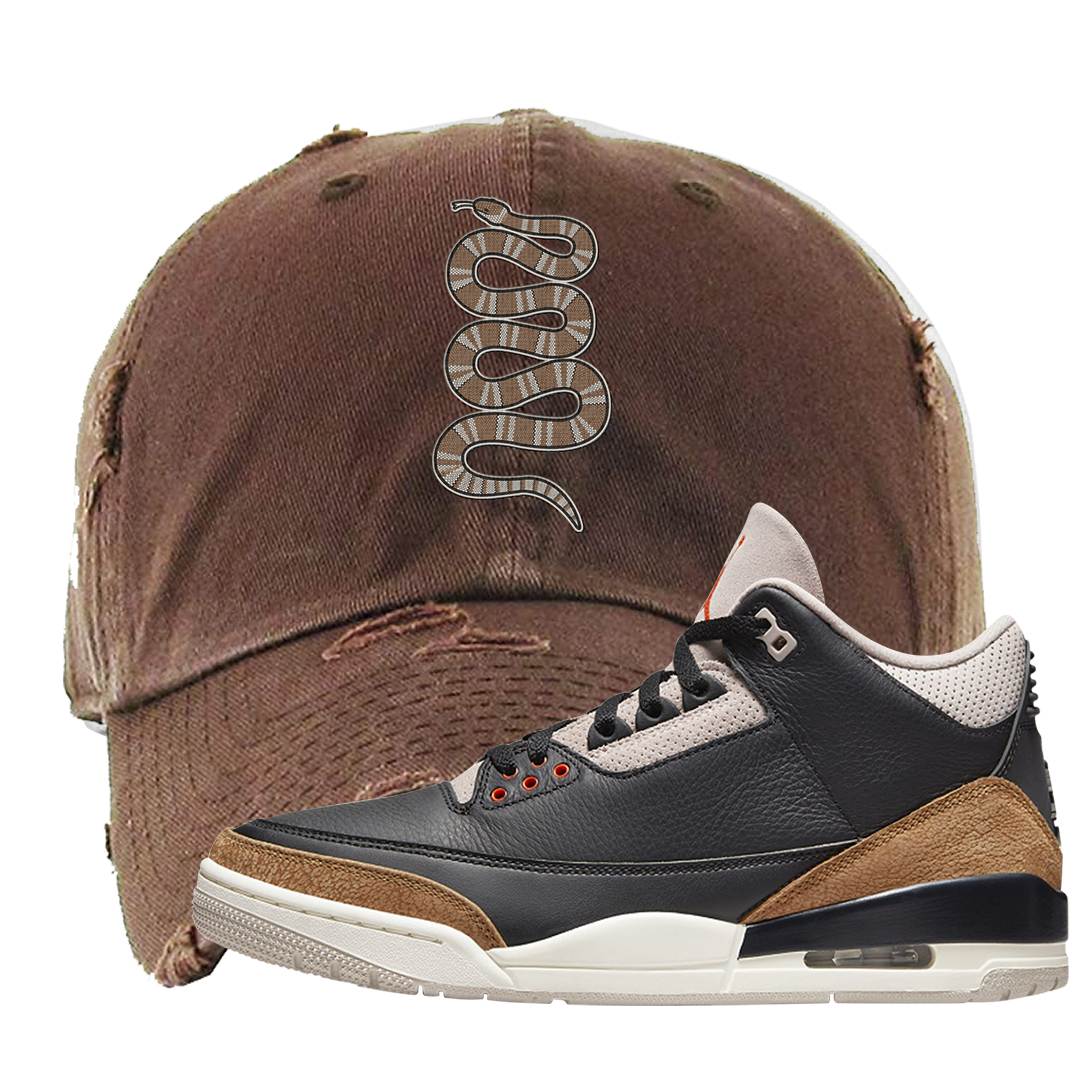 Desert Elephant 3s Distressed Dad Hat | Coiled Snake, Brown