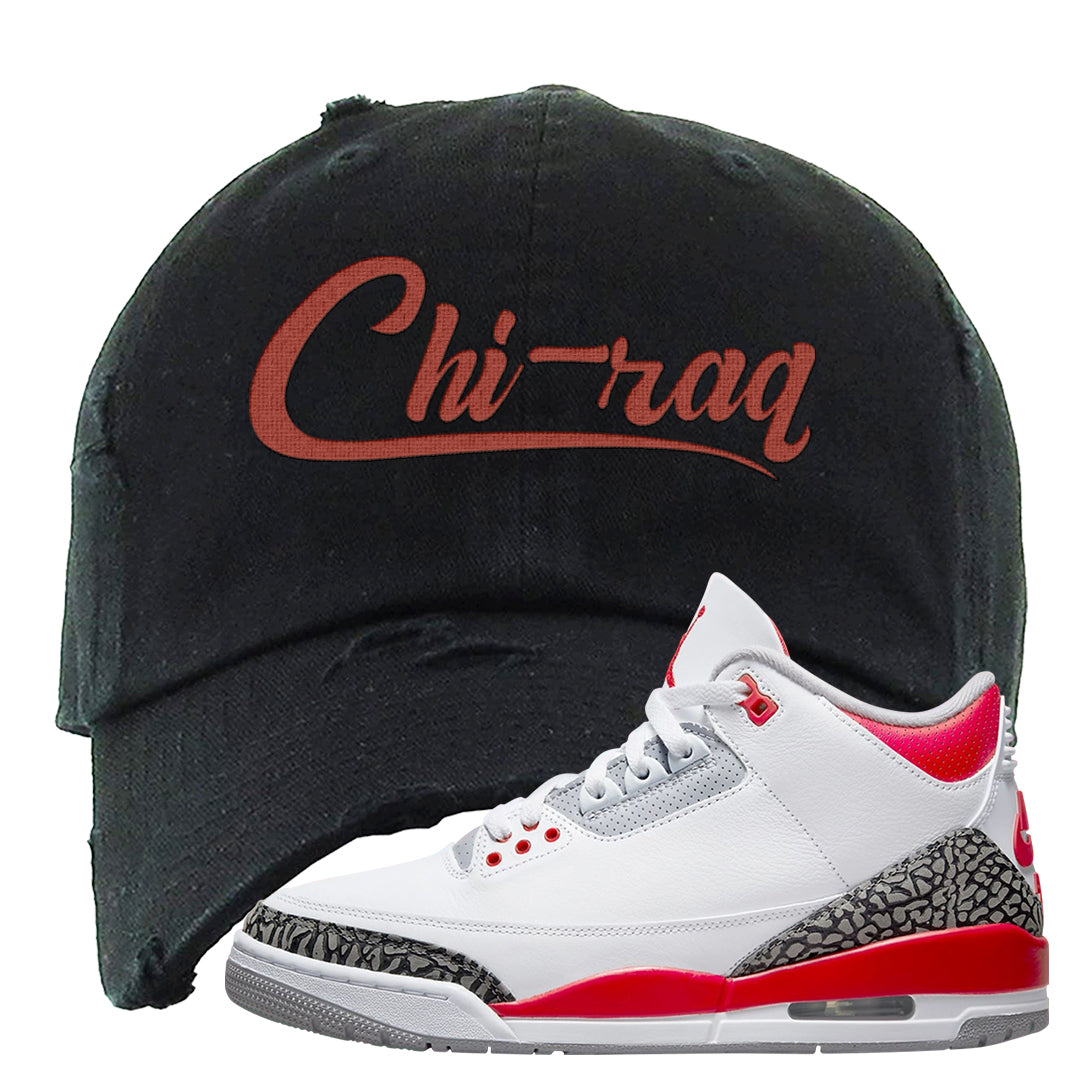 Fire Red 3s Distressed Dad Hat | Chiraq, Black