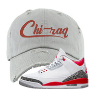 Fire Red 3s Distressed Dad Hat | Chiraq, Light Gray