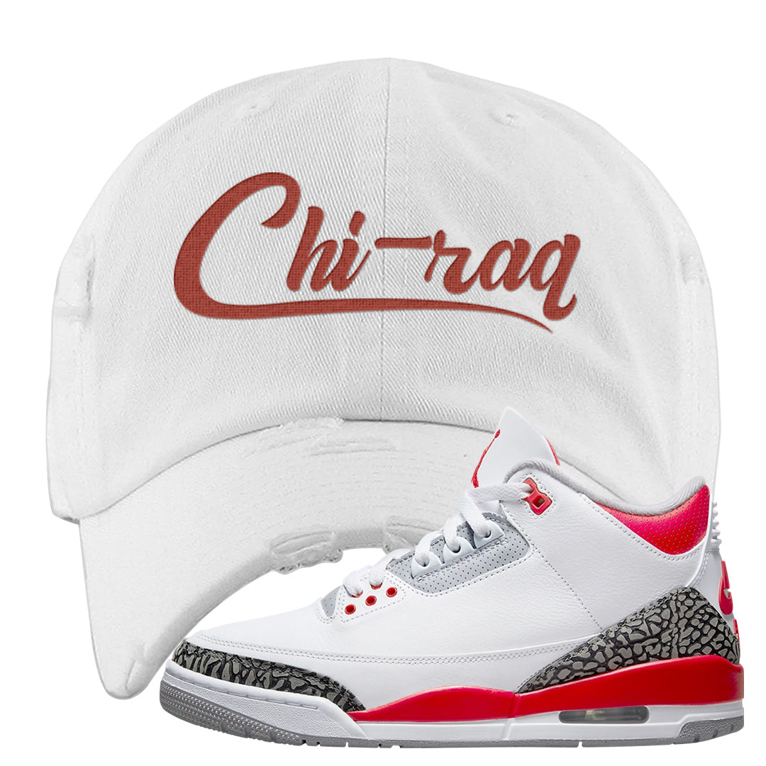 Fire Red 3s Distressed Dad Hat | Chiraq, White