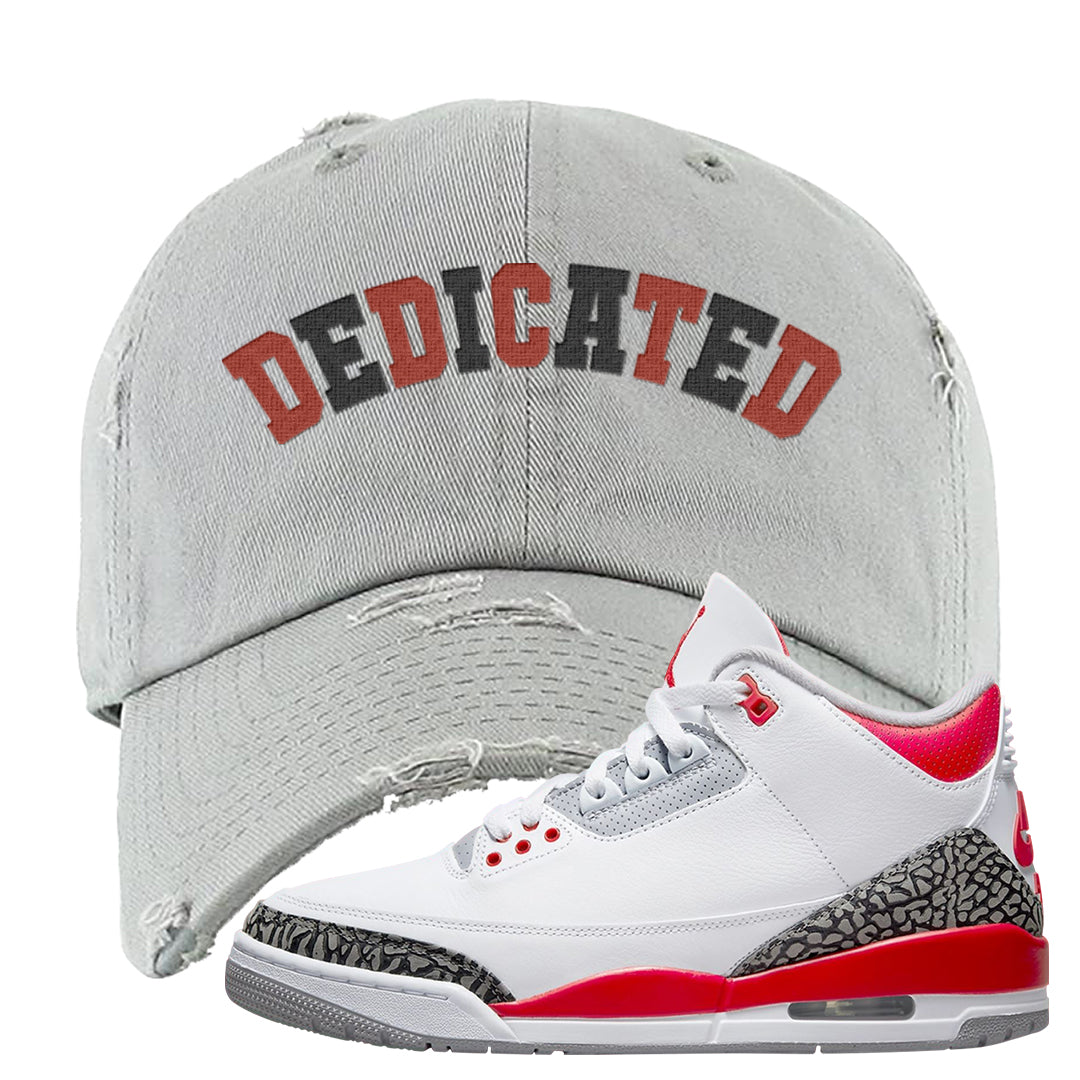 Fire Red 3s Distressed Dad Hat | Dedicated, Light Gray