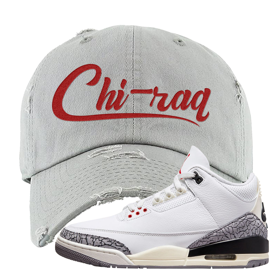 White Cement Reimagined 3s Distressed Dad Hat | Chiraq, Light Gray