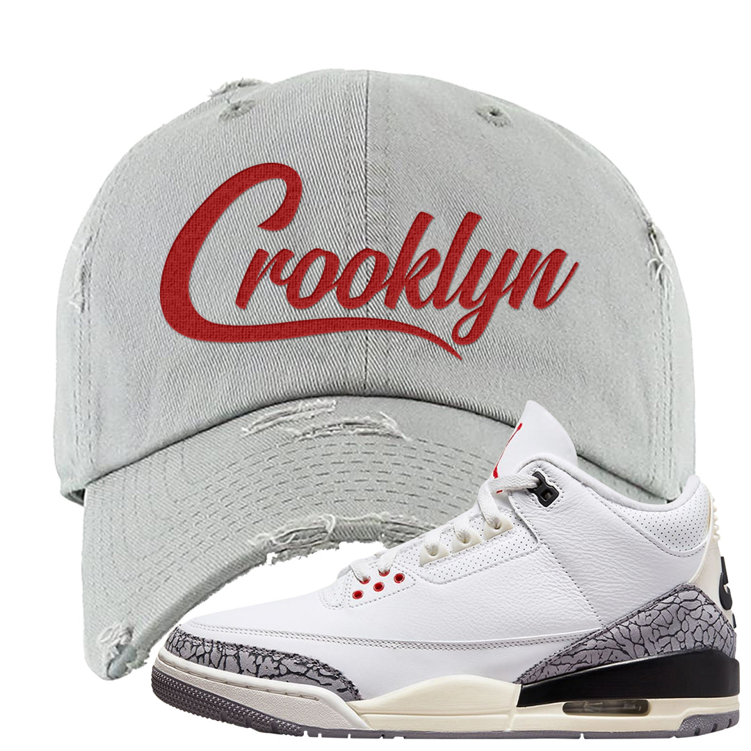 White Cement Reimagined 3s Distressed Dad Hat | Crooklyn, Light Gray