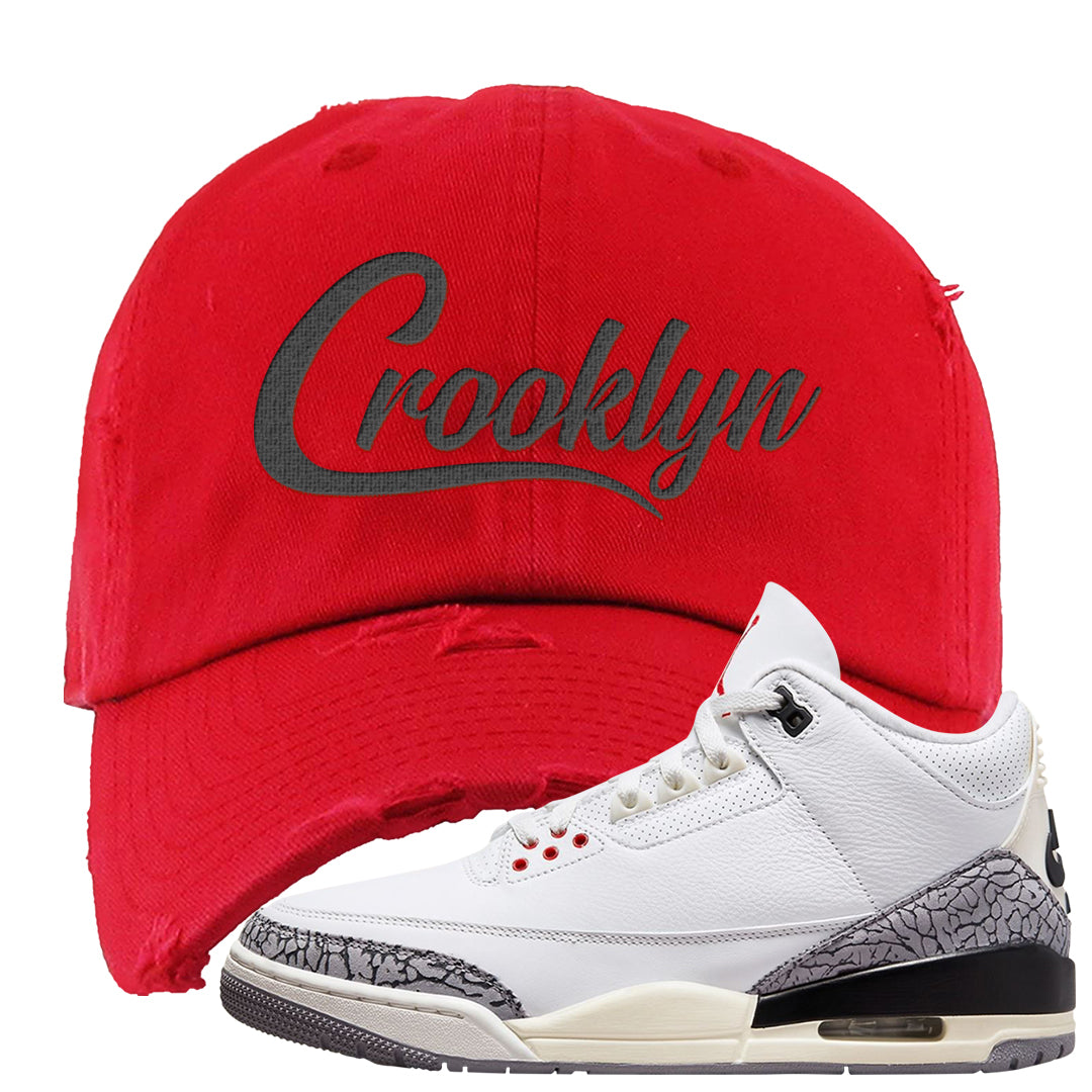 White Cement Reimagined 3s Distressed Dad Hat | Crooklyn, Red