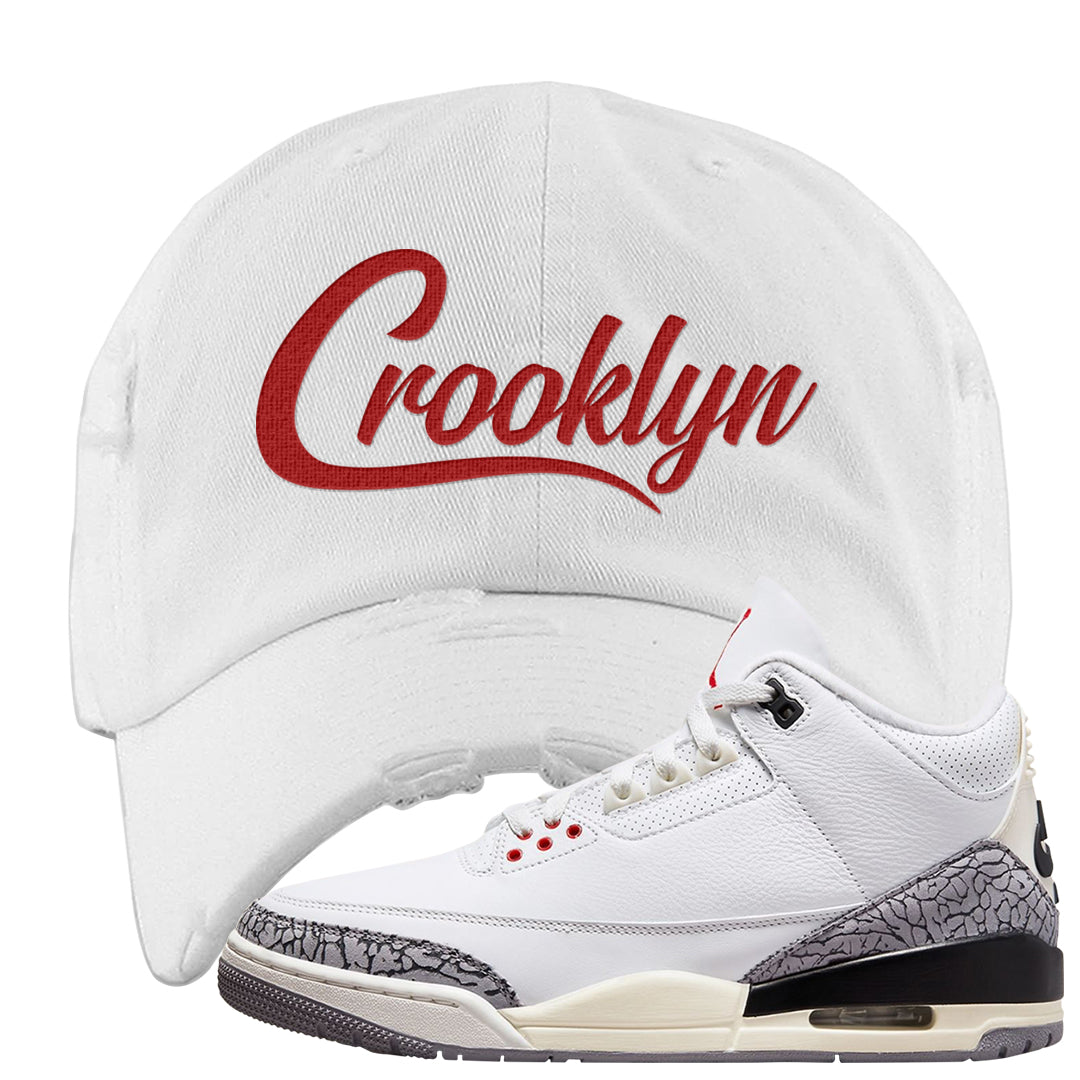 White Cement Reimagined 3s Distressed Dad Hat | Crooklyn, White