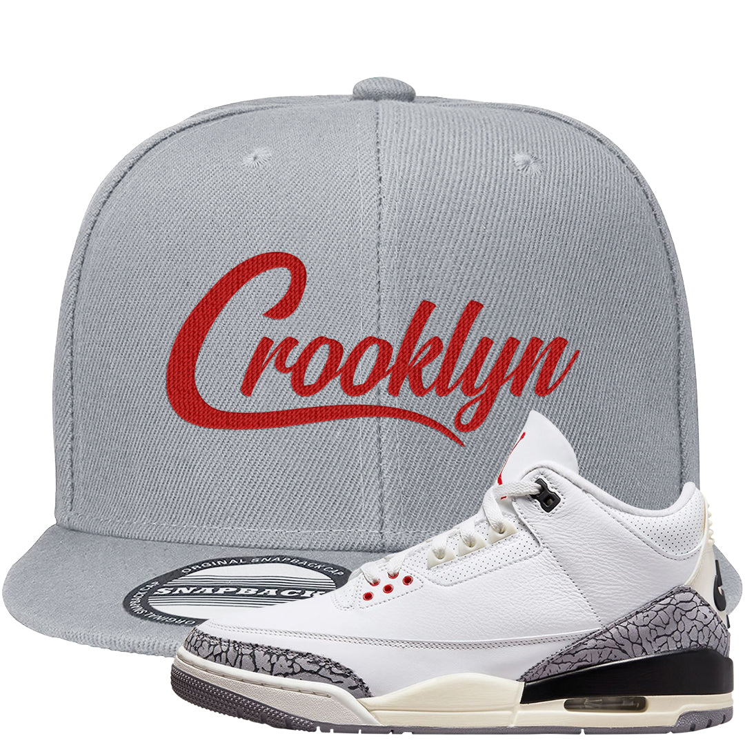White Cement Reimagined 3s Snapback Hat | Crooklyn, Light Gray