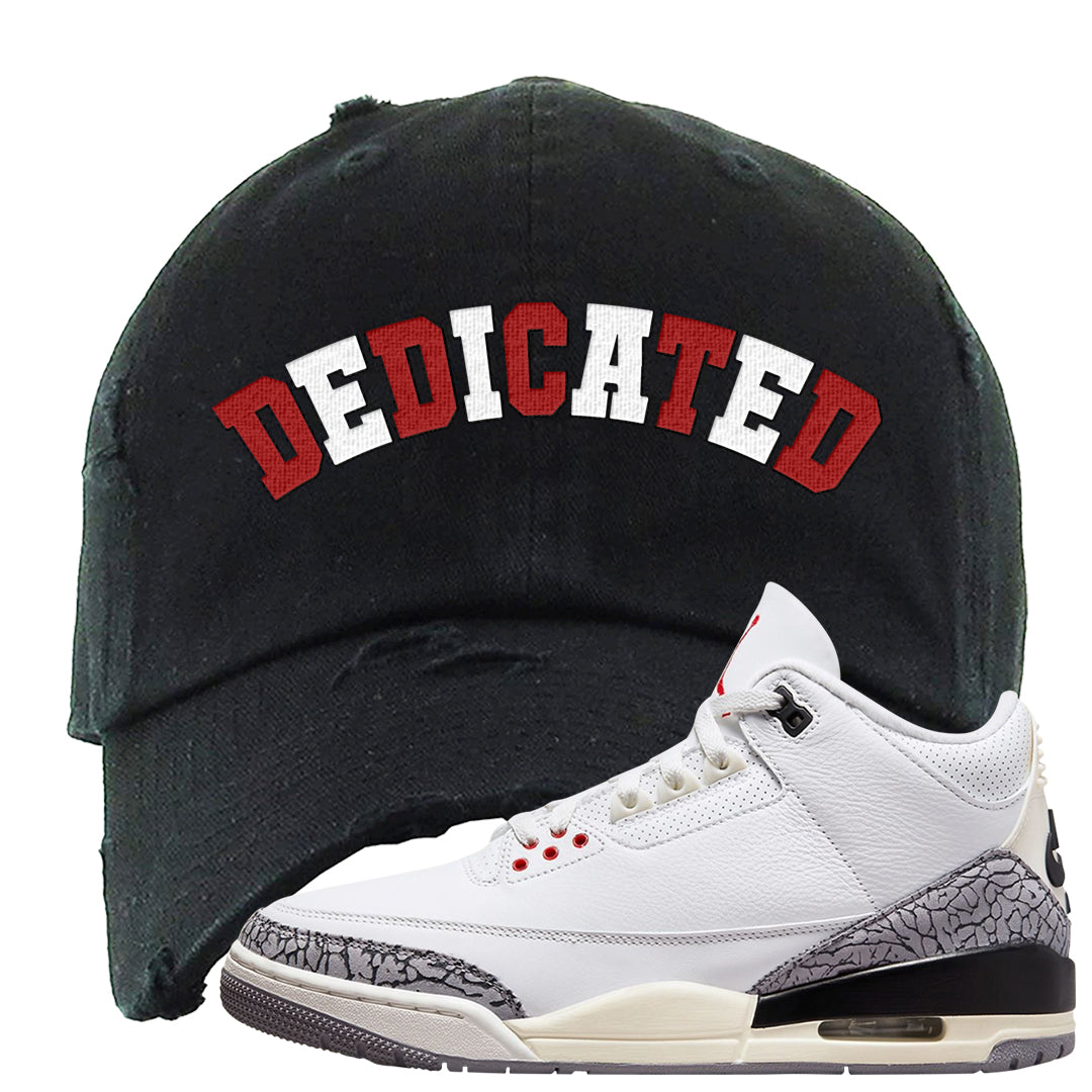 White Cement Reimagined 3s Distressed Dad Hat | Dedicated, Black
