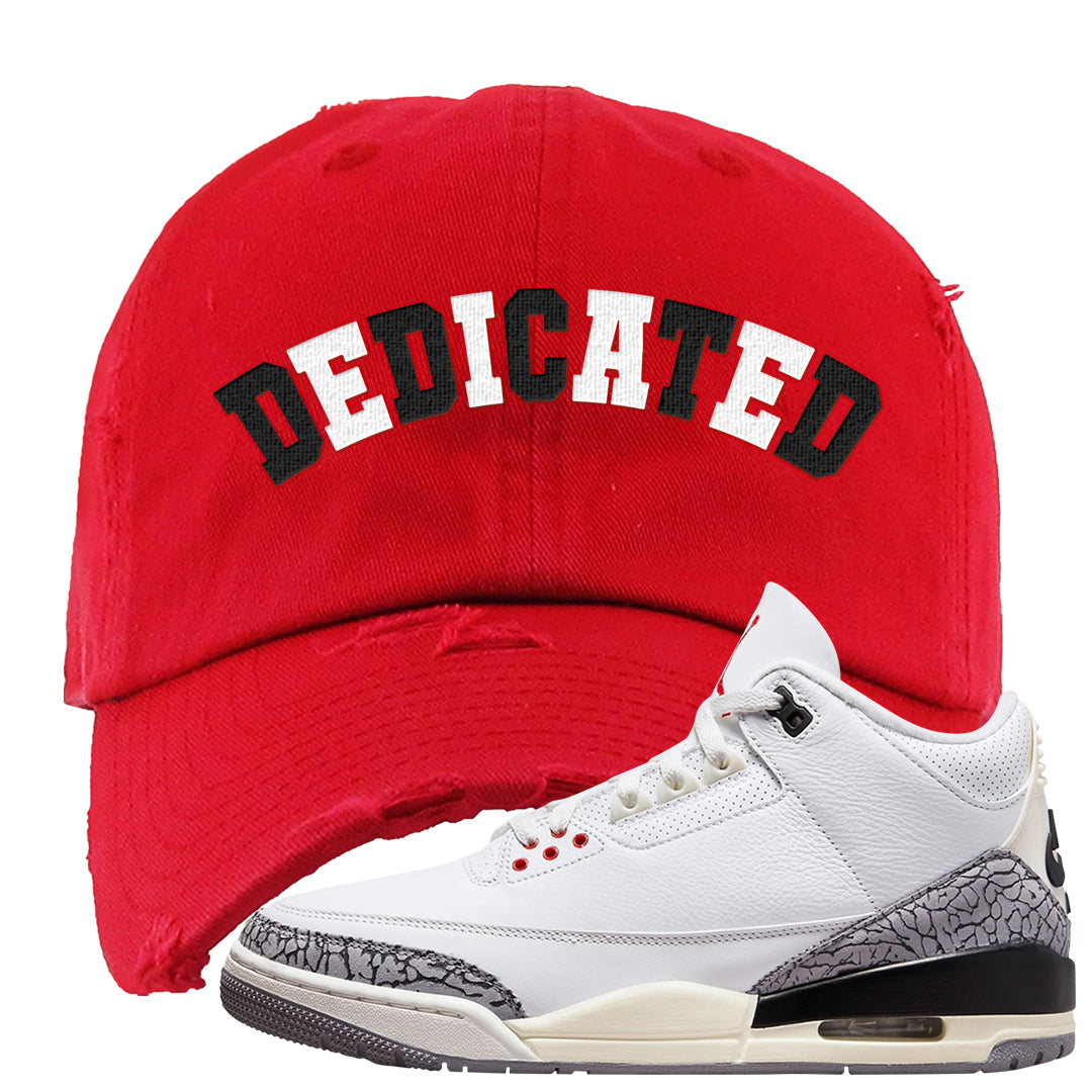 White Cement Reimagined 3s Distressed Dad Hat | Dedicated, Red