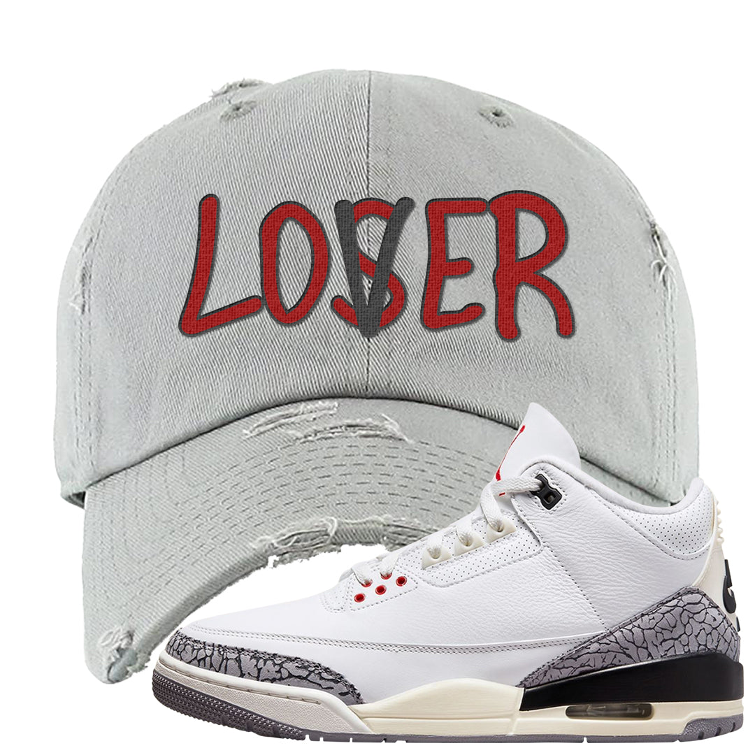 White Cement Reimagined 3s Distressed Dad Hat | Lover, Light Gray