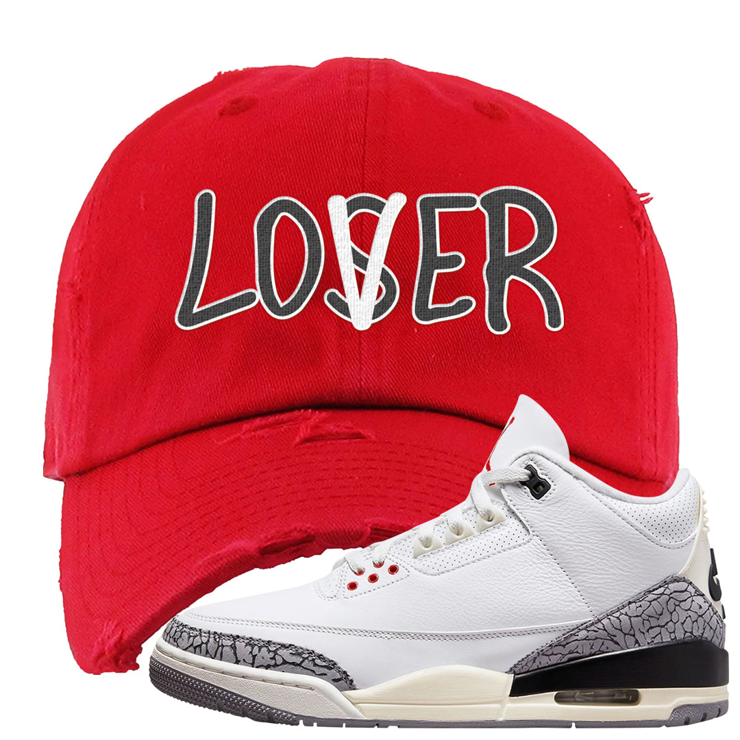 White Cement Reimagined 3s Distressed Dad Hat | Lover, Red