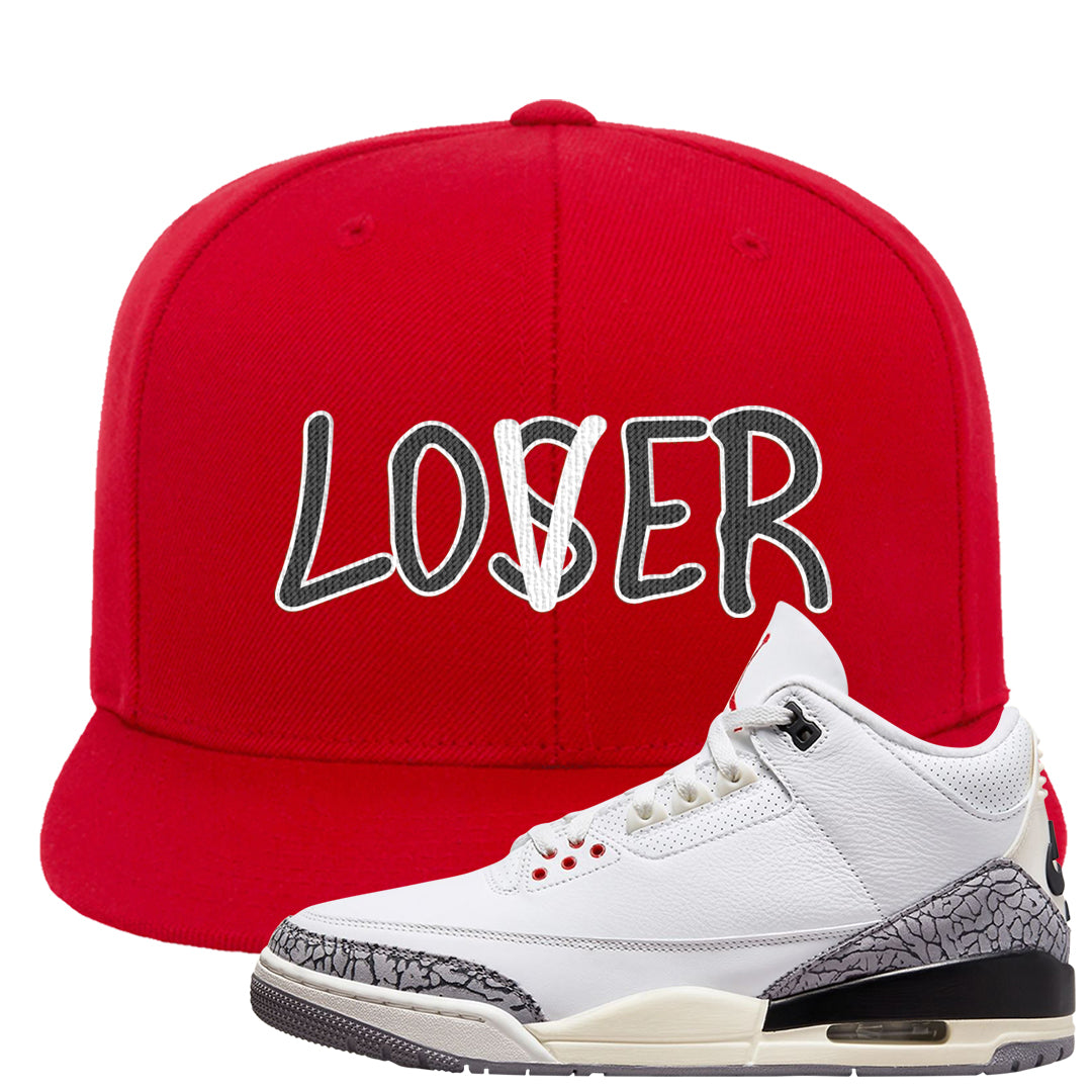 White Cement Reimagined 3s Snapback Hat | Lover, Red
