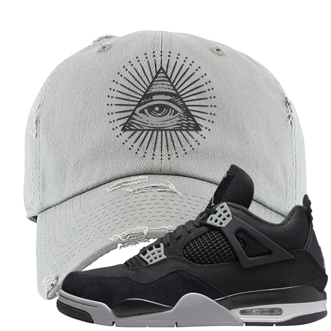 Black Canvas 4s Distressed Dad Hat | All Seeing Eye, Light Gray
