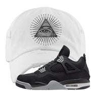 Black Canvas 4s Distressed Dad Hat | All Seeing Eye, White