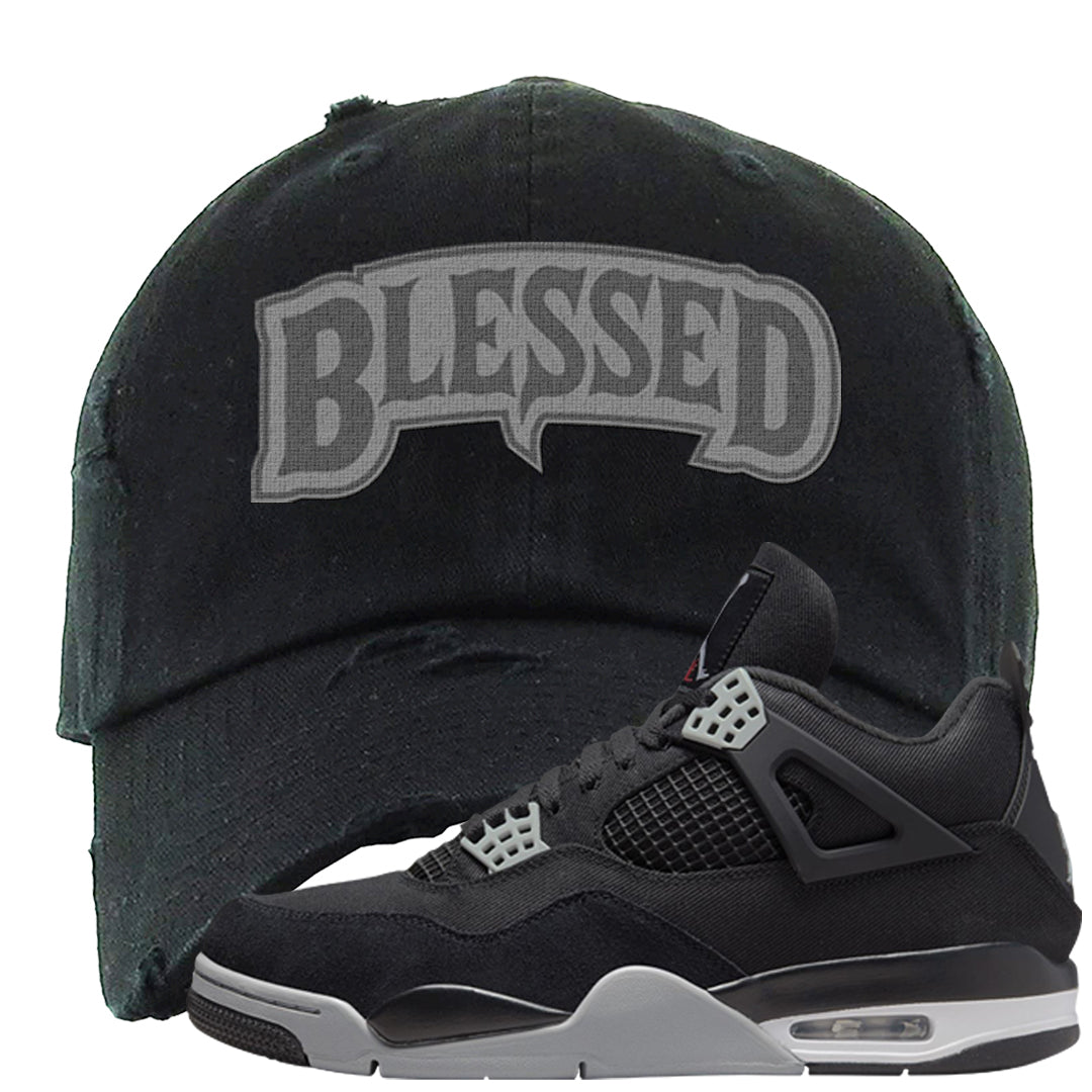 Black Canvas 4s Distressed Dad Hat | Blessed Arch, Black