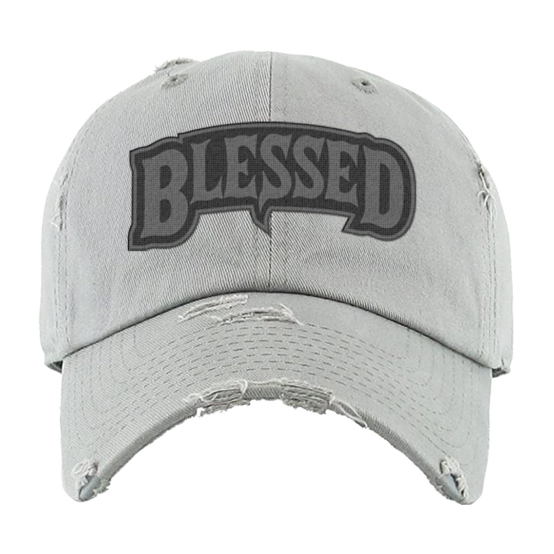 Black Canvas 4s Distressed Dad Hat | Blessed Arch, Light Gray