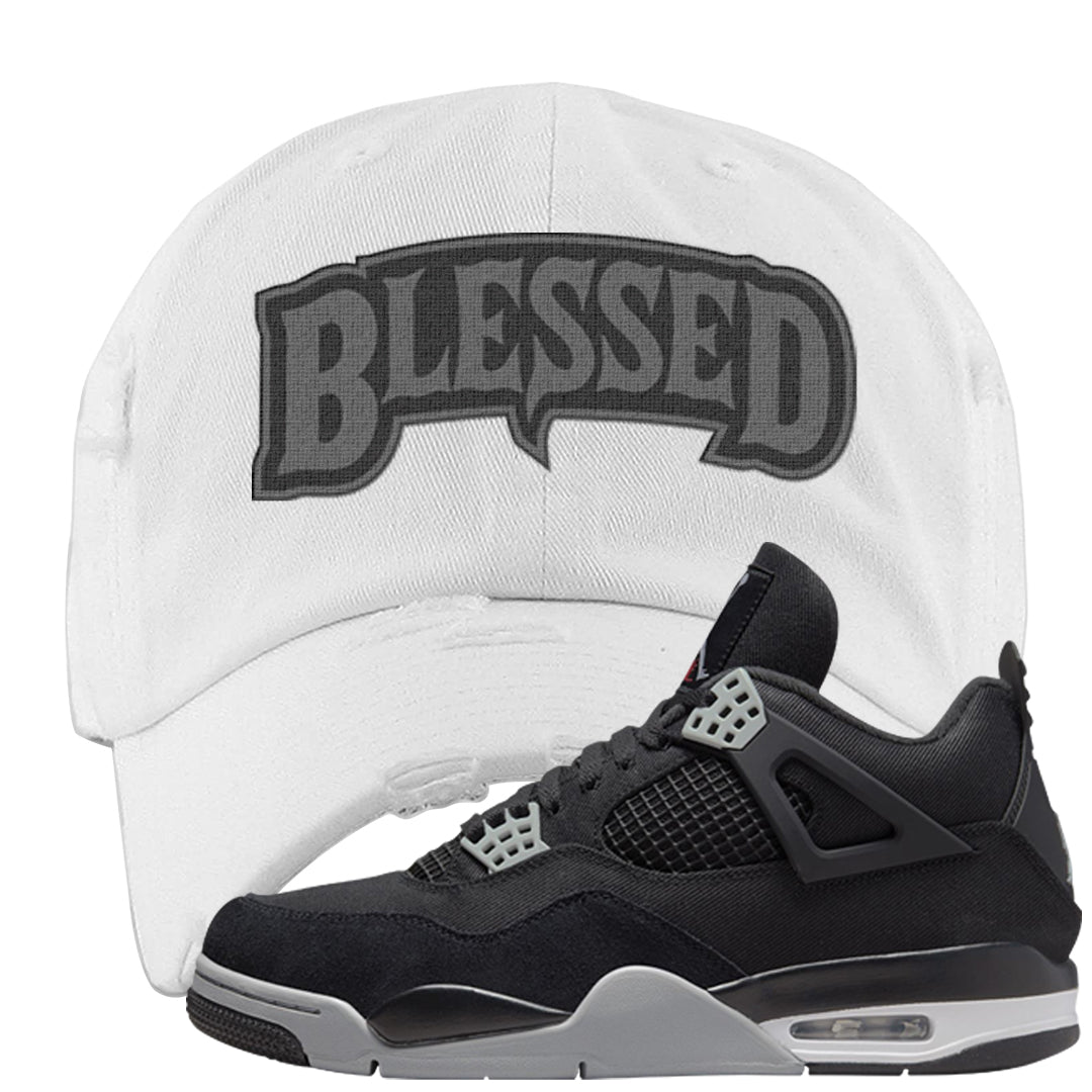 Black Canvas 4s Distressed Dad Hat | Blessed Arch, White