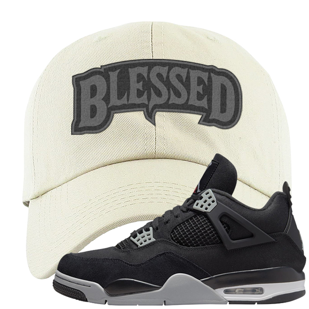 Black Canvas 4s Dad Hat | Blessed Arch, White