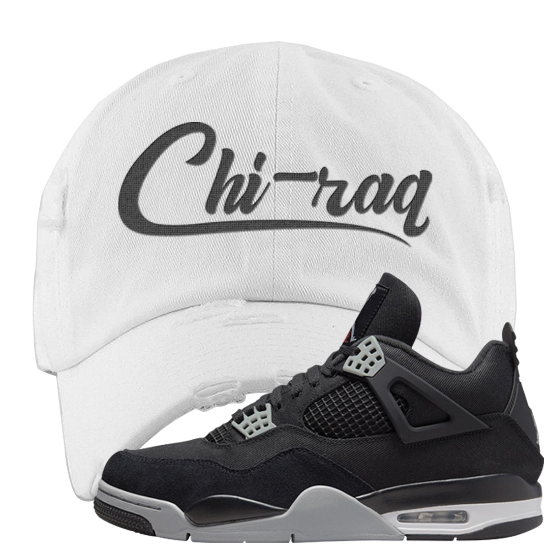 Black Canvas 4s Distressed Dad Hat | Chiraq, White