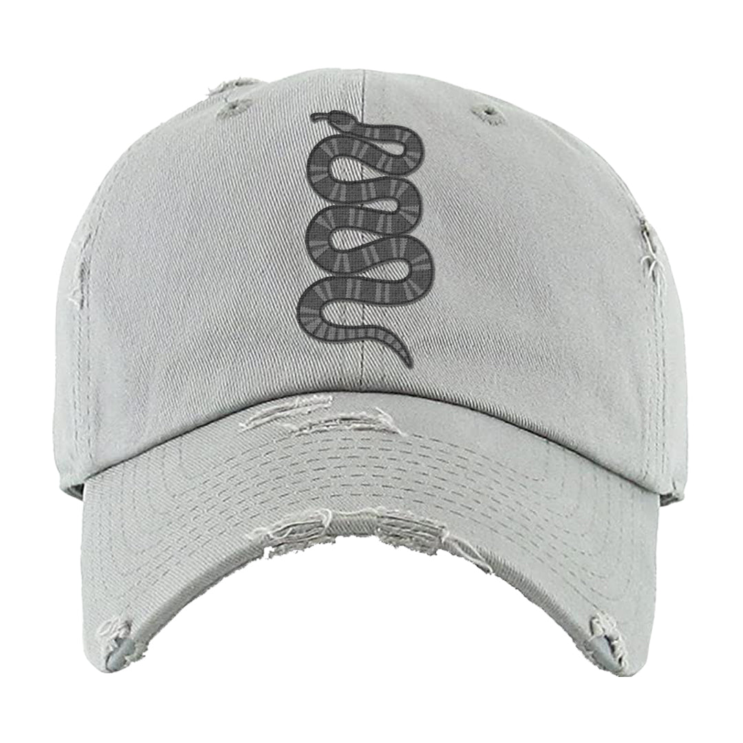 Black Canvas 4s Distressed Dad Hat | Coiled Snake, Light Gray