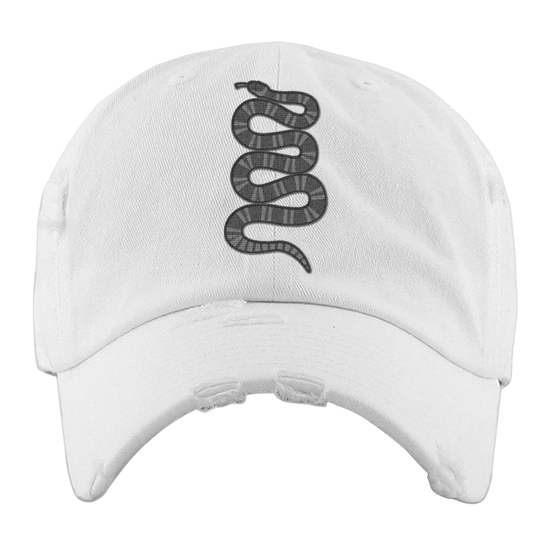 Black Canvas 4s Distressed Dad Hat | Coiled Snake, White