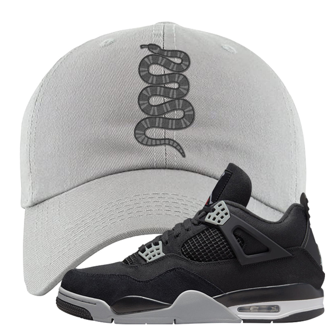 Black Canvas 4s Dad Hat | Coiled Snake, Light Gray