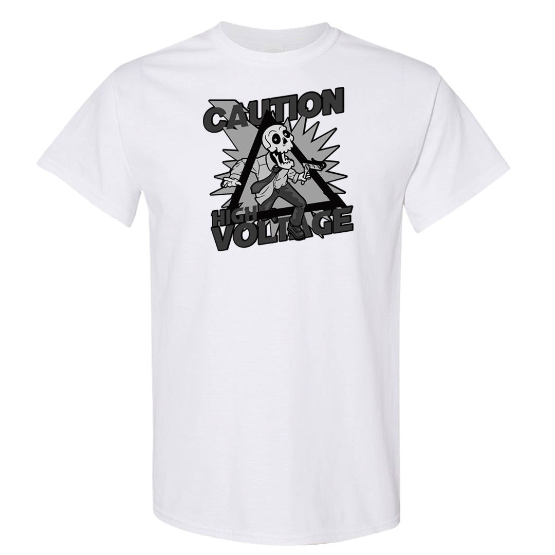 Black Canvas 4s T Shirt | Caution High Voltage, White