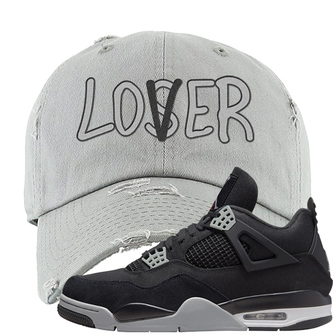 Black Canvas 4s Distressed Dad Hat | Lover, Light Gray