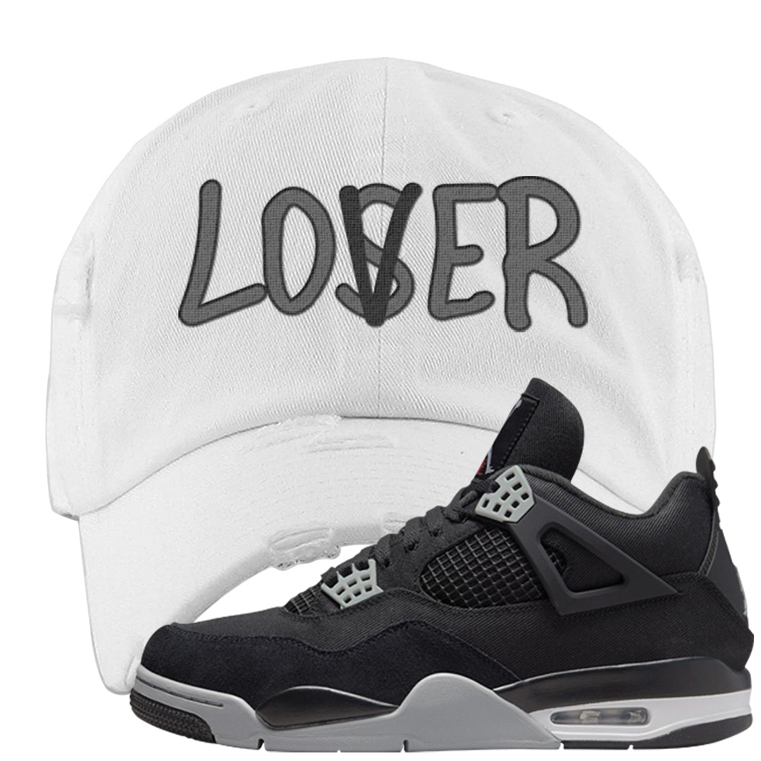 Black Canvas 4s Distressed Dad Hat | Lover, White