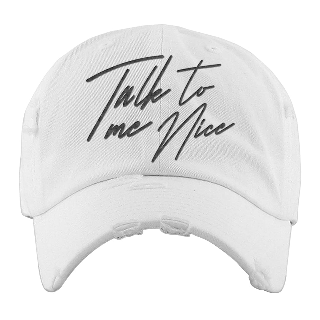 Black Canvas 4s Distressed Dad Hat | Talk To Me Nice, White