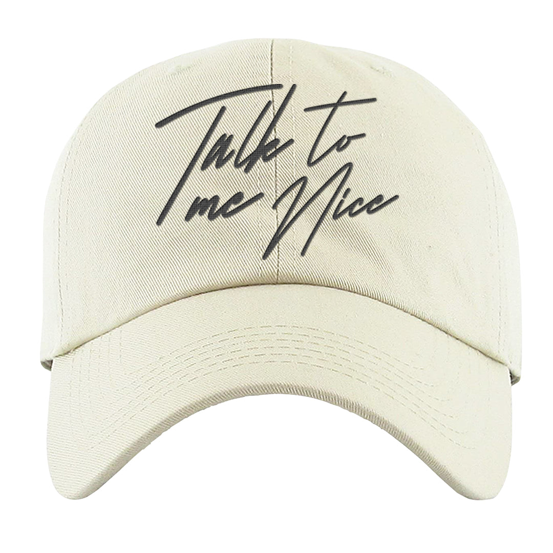Black Canvas 4s Dad Hat | Talk To Me Nice, White
