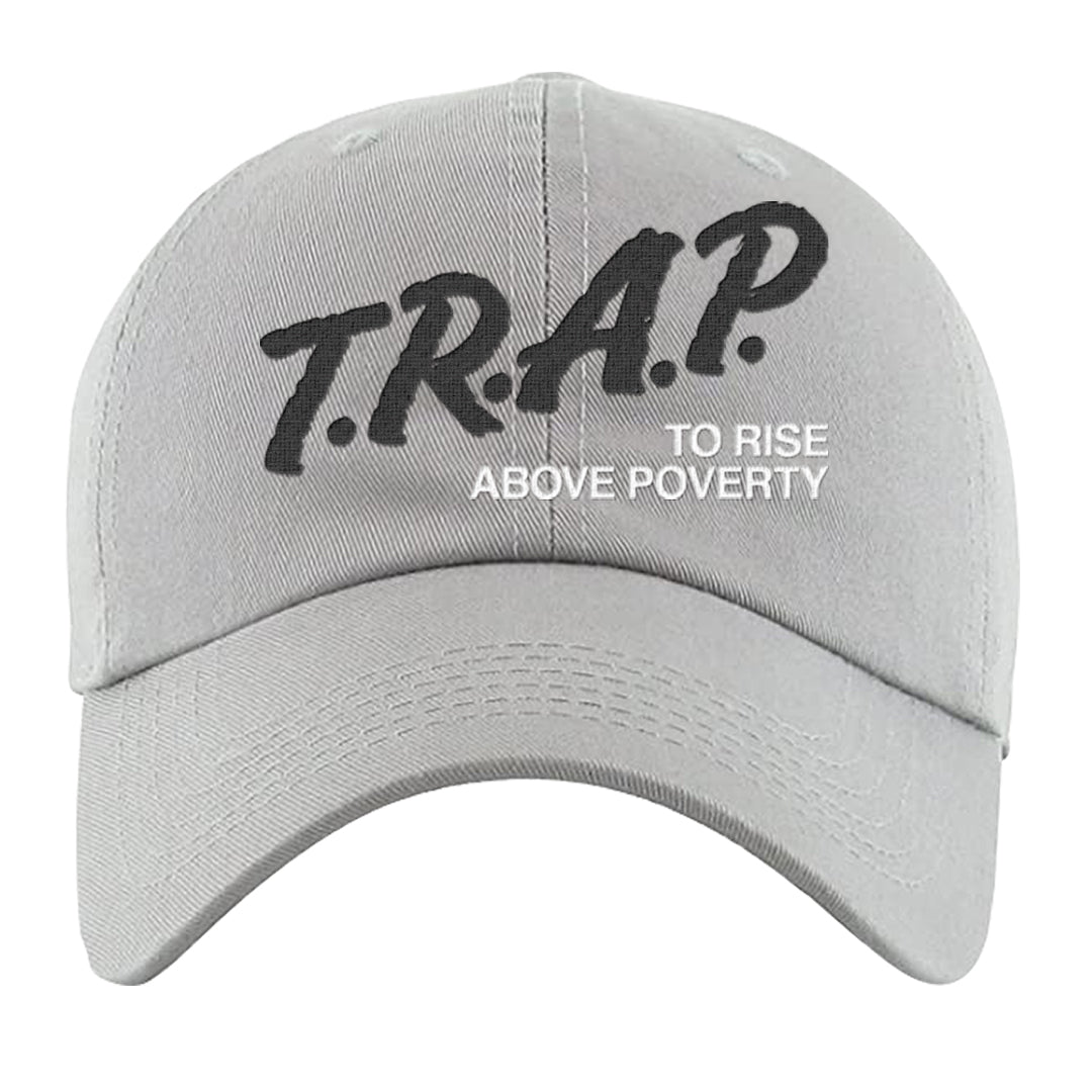 Black Canvas 4s Dad Hat | Trap To Rise Above Poverty, Light Gray