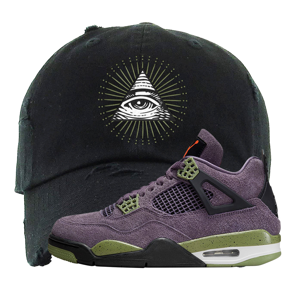 Canyon Purple 4s Distressed Dad Hat | All Seeing Eye, Black