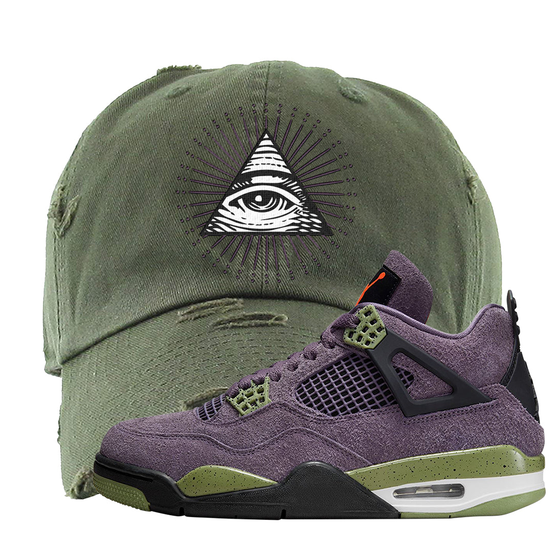 Canyon Purple 4s Distressed Dad Hat | All Seeing Eye, Olive