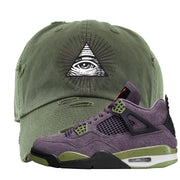 Canyon Purple 4s Distressed Dad Hat | All Seeing Eye, Olive