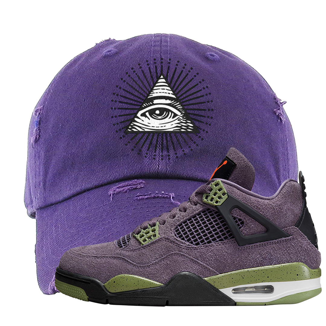 Canyon Purple 4s Distressed Dad Hat | All Seeing Eye, Purple
